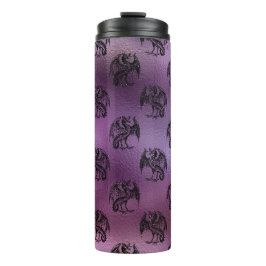 Garrafa Térmica Padrão de Dragão com Brilho Preto e Roxo Vintage