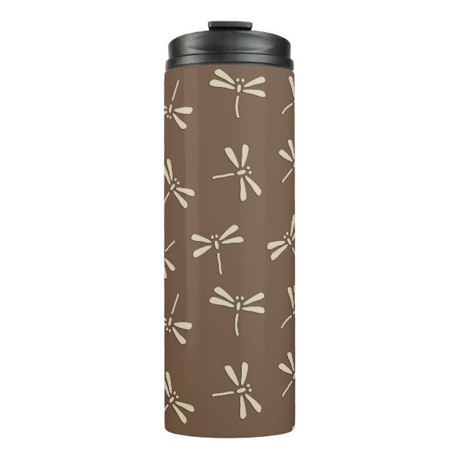 Garrafa Térmica Padrão de Dragonfly Japonês, Creme e Café Tan (Frente)