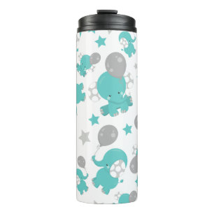 Garrafa Térmica Padrão De Elefantes Azuis, Elefantes Cutes, Estrel