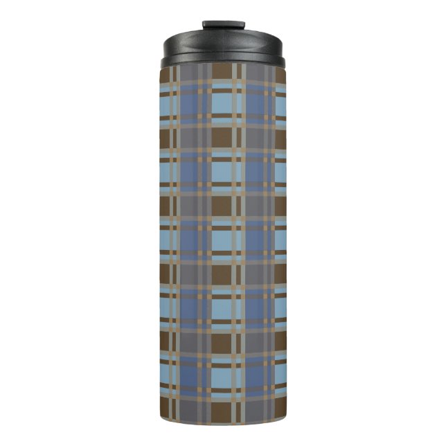 Garrafa Térmica Padrão de "Elegância da Xadrez Rústica" (Frente)