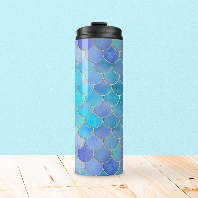 Garrafa Térmica Padrão de Escala de Sereia Aqua Pearlescente e Dou (Aqua Pearlescent Mermaid Scale Pattern Tumbler)