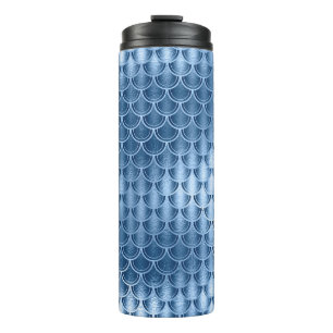 Garrafa Térmica Padrão de Escala de Sereia de marinho Azul e Silve