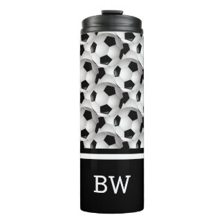 Garrafa Térmica Padrão de esfera de futebol branco preto monograma