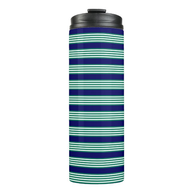 Garrafa Térmica Padrão de faixas verdes e brancas com azul-marinho (Frente)