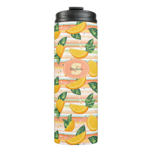 Garrafa Térmica Padrão de Fatia Laranja com Folhas Verdes no Paste