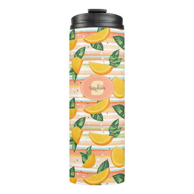 Garrafa Térmica Padrão de Fatia Laranja com Folhas Verdes no Paste (Frente)