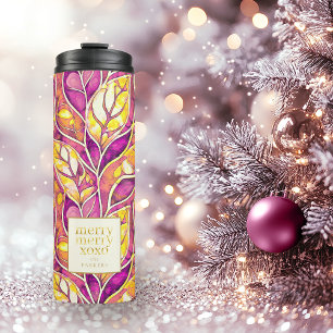 Garrafa Térmica Padrão de Feliz de Natal Dourada magenta nº 21 ID1