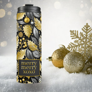 Garrafa Térmica Padrão de Feliz de Natal Dourado preto nº 22 ID100
