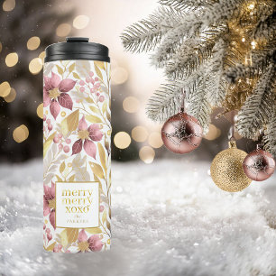 Garrafa Térmica Padrão de Feliz de Natal Dourado rosa nº 21 ID1009