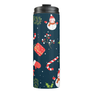 Garrafa Térmica Padrão de Feriado de Snowman Cute de Natal
