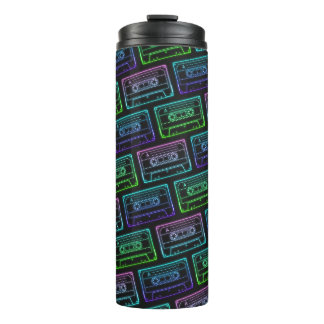 Garrafa Térmica Padrão de Fita Cassete Neon Azul Verde Retro