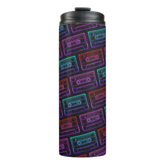 Garrafa Térmica Padrão de fita cassete Neon Rosa Vermelho Retro