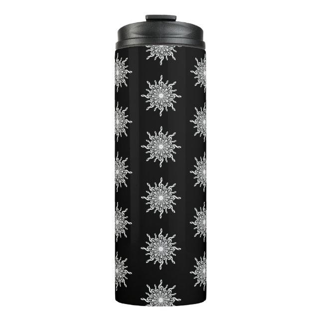 Garrafa Térmica Padrão de Floco de Neve da Clef do Árvore Preta e  (Frente)