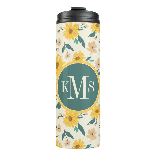 Garrafa Térmica Padrão de Flor Amarelo (Frente)