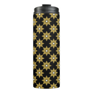 Garrafa Térmica Padrão de flor de estrela de safena. Dourado e bla