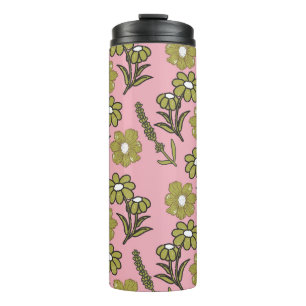 Garrafa Térmica Padrão de Flor de Hippie Funky Y2K Retro Rosa Verd