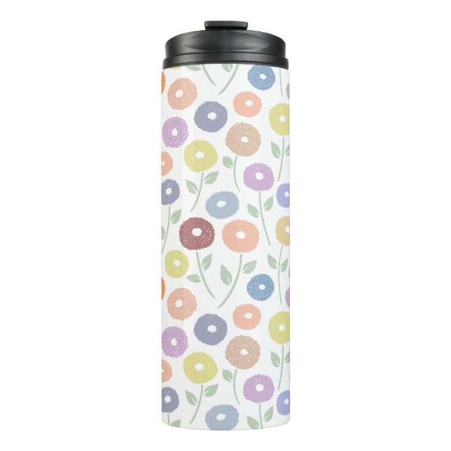 Garrafa Térmica Padrão de Flor Difusa Pastéis em Branco (Frente)