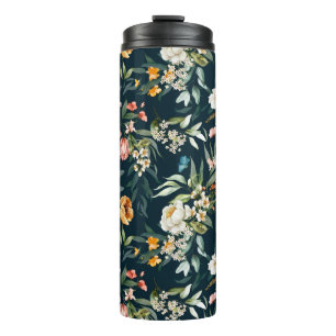 Garrafa Térmica Padrão de Flor do Jardim do Estilo de Vintagem Azu