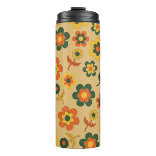 Garrafa Térmica Padrão de Flor do Laranja de Imagem Retroativa 70s