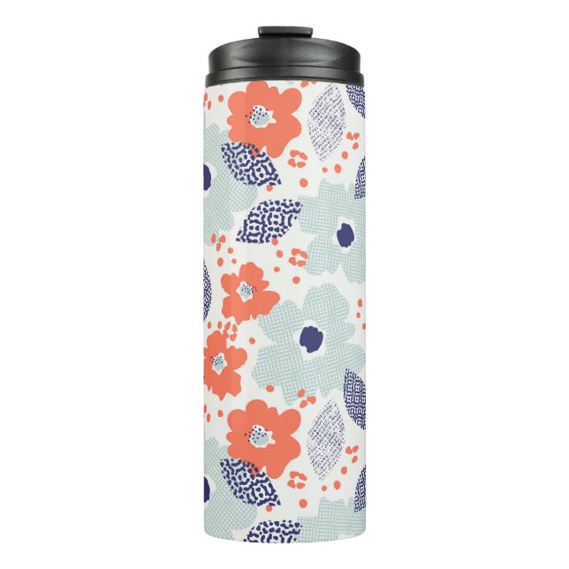 Garrafa Térmica Padrão de Flor Moderno Laranja e Azul (Frente)
