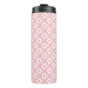Garrafa Térmica Padrão de flor rosa e branca em rosa claro