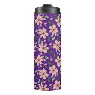 Garrafa Térmica padrão de flores de aquarela rosa