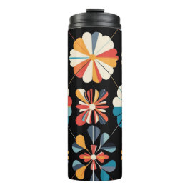 Garrafa Térmica Padrão de Flores Geométricas do Arco-Íris Negro Re