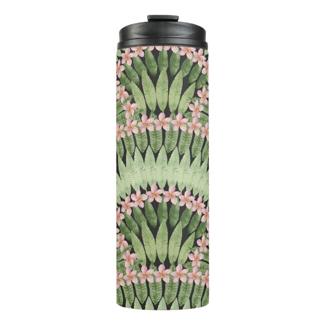 Garrafa Térmica Padrão de Flores Tropicais Pintadas À Mão (Frente)