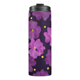 Garrafa Térmica Padrão de flores violetas sem costura. Aquarela f