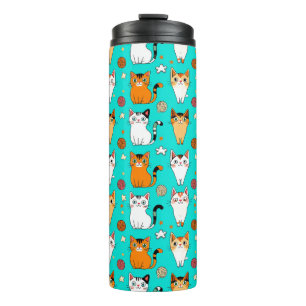 Garrafa Térmica Padrão de Gato Fofo Com Gatos Coloridos, Bolas de
