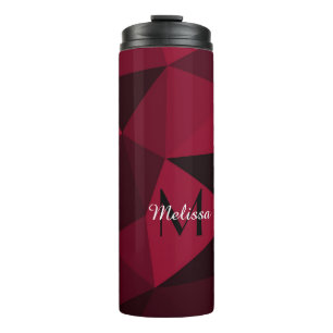 Garrafa Térmica Padrão de geometria preto rosa magenta Monograma