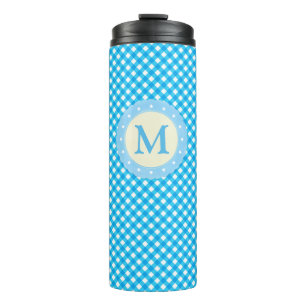 Garrafa Térmica Padrão de Gingham Azul Brilhante Monograma