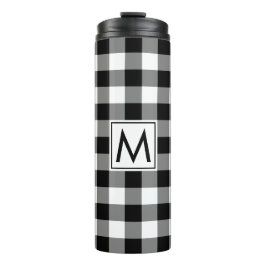 Garrafa Térmica Padrão de Gingham Preto e Branco com Monograma