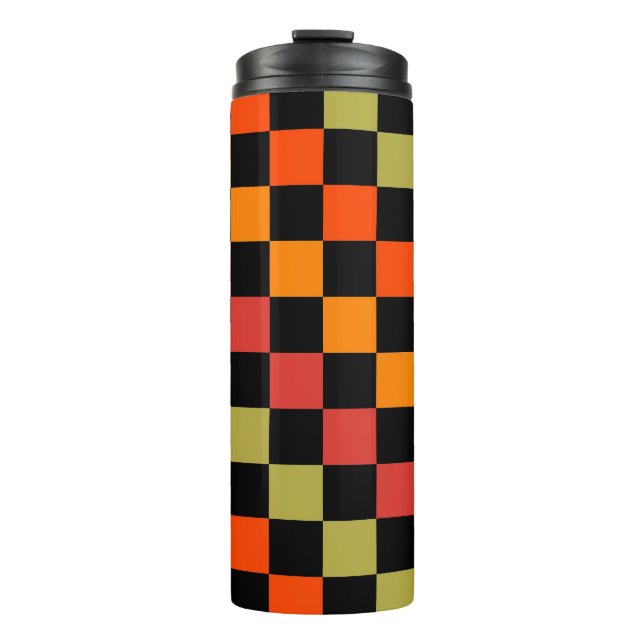 Garrafa Térmica Padrão de Gingham Preto Laranja Verificado (Frente)