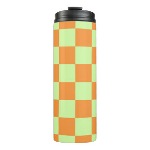 Garrafa Térmica Padrão de Gingham Verificado em Laranja Verde
