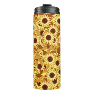 Garrafa Térmica Padrão de Girassol, Dourado, Amarelo e Marrom