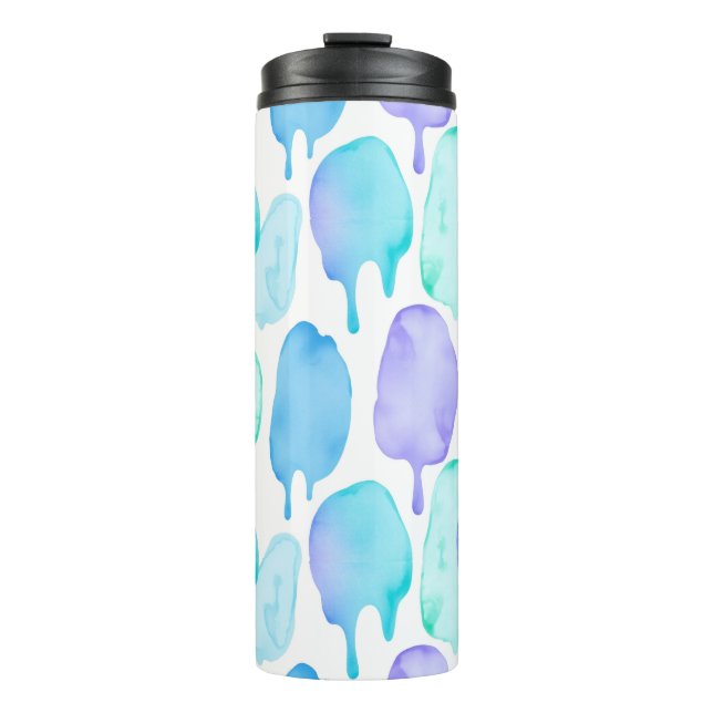 Garrafa Térmica Padrão de Gota de Aquarela Azul Turquesa (Frente)