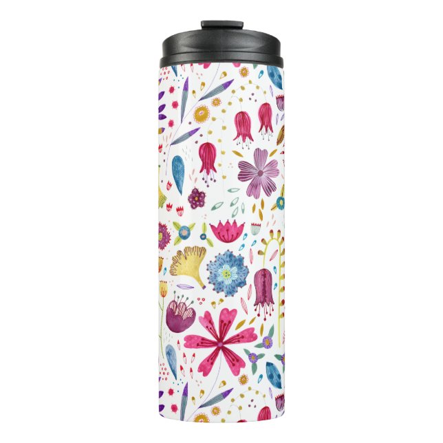 Garrafa Térmica Padrão de Hedgerow Botânico Floral de Aquarela (Frente)