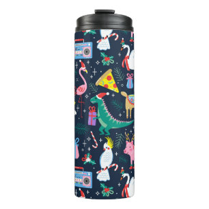 Garrafa Térmica Padrão de Ícones e Animais de Feriado Quirky