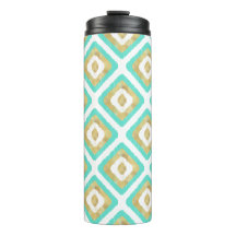 Padrão de Ikat Chic Dourado e Turquoise