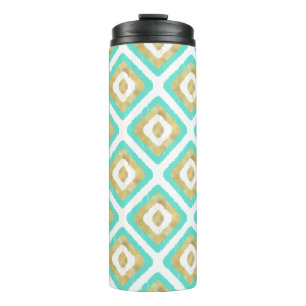 Garrafa Térmica Padrão de Ikat Chic Dourado e Turquoise