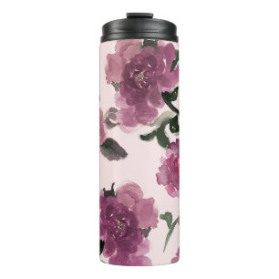 Garrafa Térmica Padrão de Ilustração de Flores em Aquarela Sem Cos