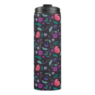 Garrafa Térmica Padrão de Ilustração Floral Rosa e Púrpura