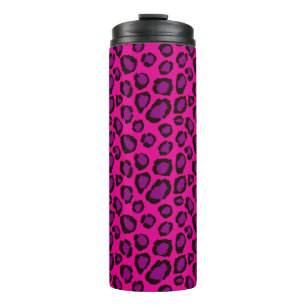 Garrafa Térmica Padrão de Impressão de Leopardo Rosa e Roxo Brilha