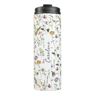 Garrafa Térmica Padrão de Jardim de Flores Silvestres Nome Persona