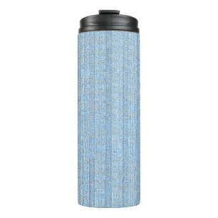 Garrafa Térmica Padrão de Jersey Listrado em Azul Bebê