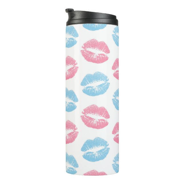 Garrafa Térmica Padrão de Lábios Azul e Rosa, Batom, Beijo (Rotação à direita)
