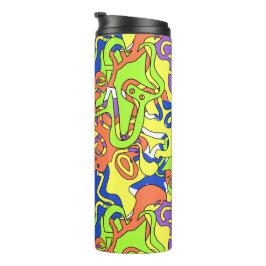 Garrafa Térmica Padrão de Labirinto de Rabiscos em Neon Abstrato