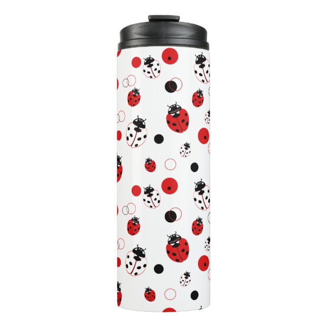 Garrafa Térmica Padrão de Ladybug vermelho, preto e branco simples (Frente)