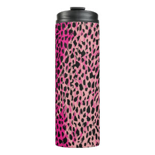 Garrafa Térmica Padrão de leopardo rosa, animal têxtil, backgrogue